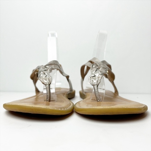 Born Lake Sandals 9M metallic leather braided flat buckle boho neutral strappy - Picture 2 of 12